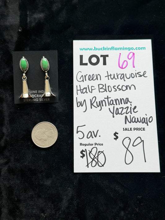 LOT 69 6/7 Green Turquoise Half Blossom by Ryntanna Yazzie, Navajo