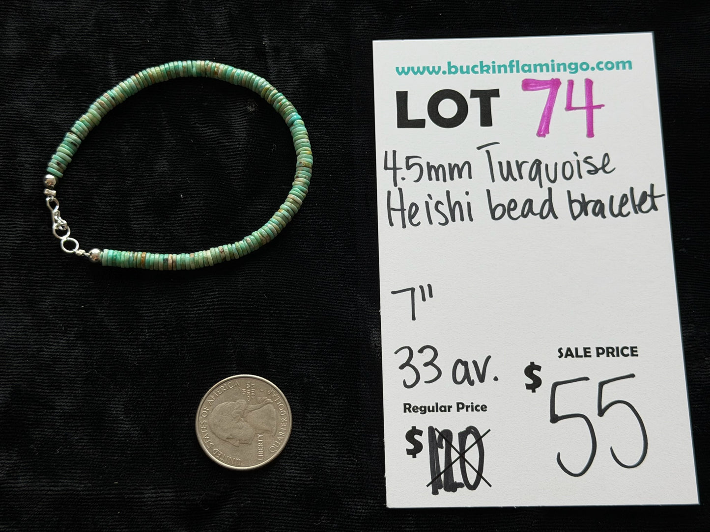 LOT 74 6/7 4.5mm Turquoise Heishi Bead Bracelet 7”