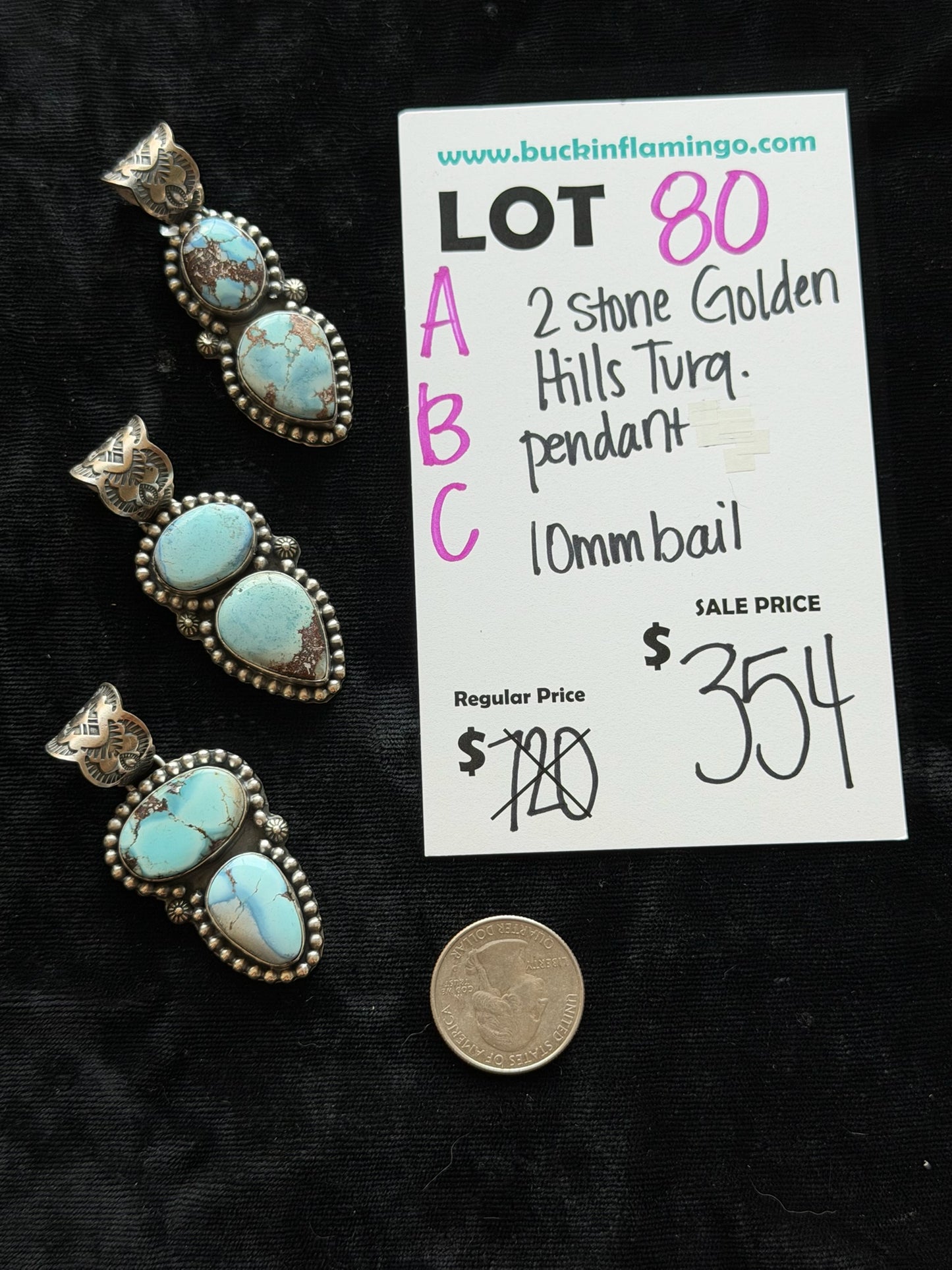 LOT 80 A 6/7 2 Stone Golden Hills Turquoise Pendant 10MM Bail