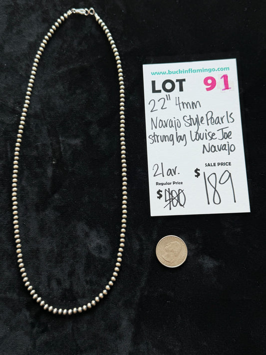 LOT 91 6/7 22” 4MM Navajo Style Pearls Strung by Louise Joe, Navajo