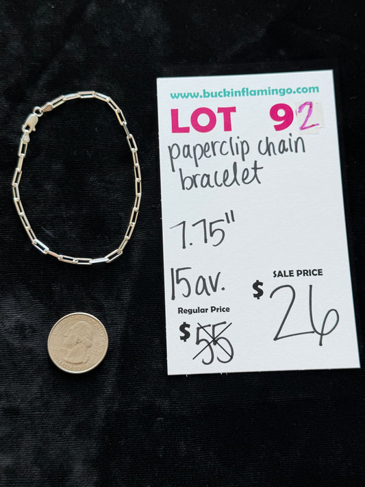 LOT 92 6/7 Paperclip Chain Bracelet 7.75”