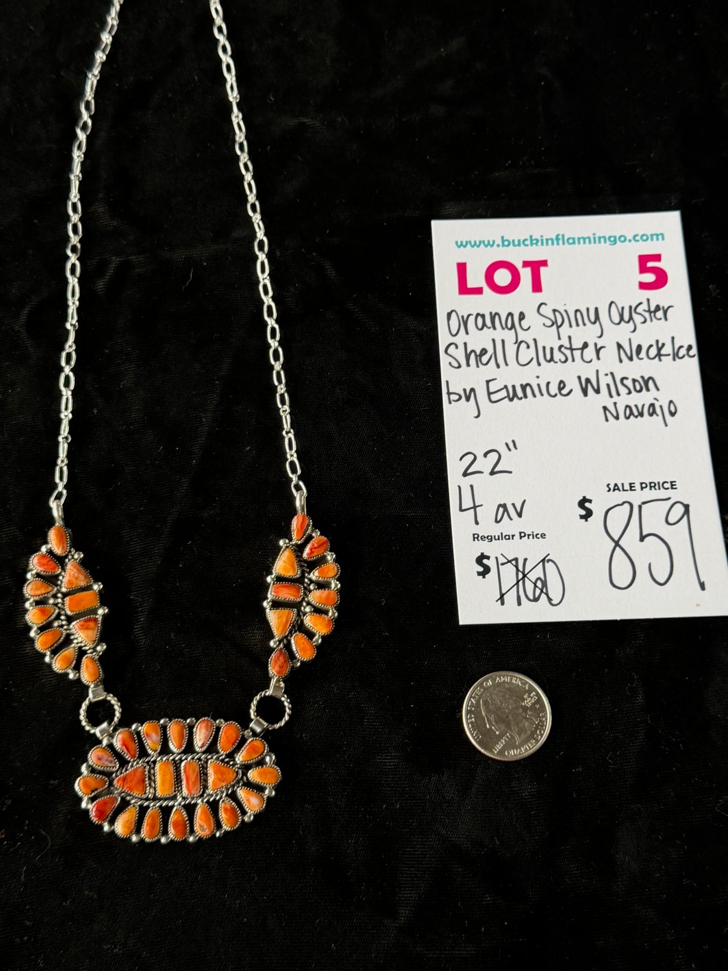 LOT 5 6/14 Orange Spiny Oyster Shell Necklace by Eunice Wilson, Navajo