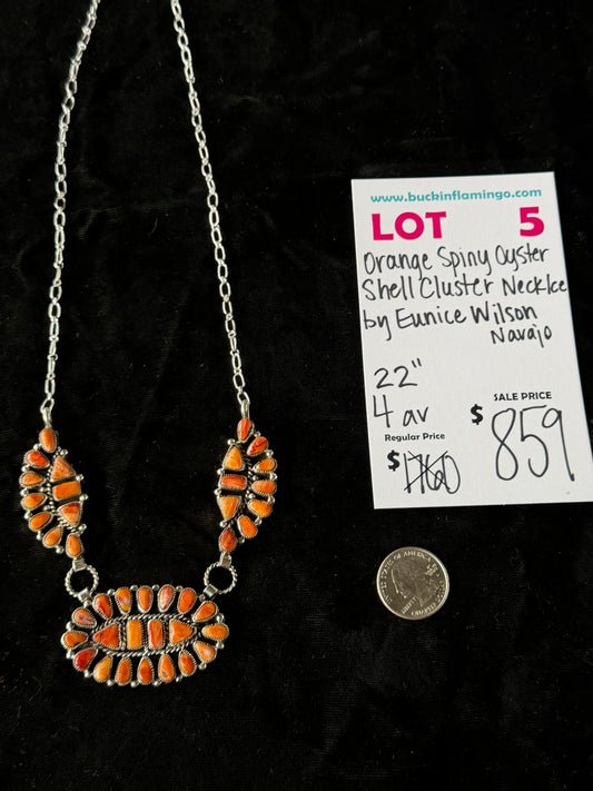 LOT 5 6/14 Orange Spiny Oyster Shell Necklace by Eunice Wilson, Navajo