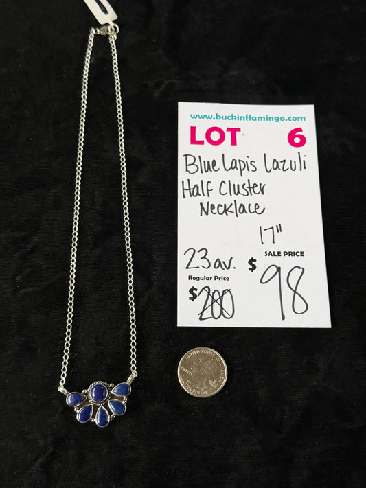 LOT 6 6/14 Blue Lapis Lazuli Half Cluster Necklace 17”