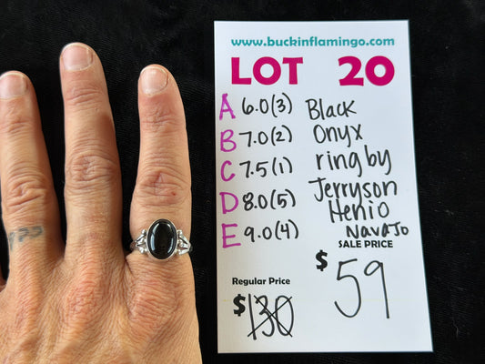 LOT 20 E 6/14 9.0 Black Onyx Ring by Jerryson Henio, Navajo