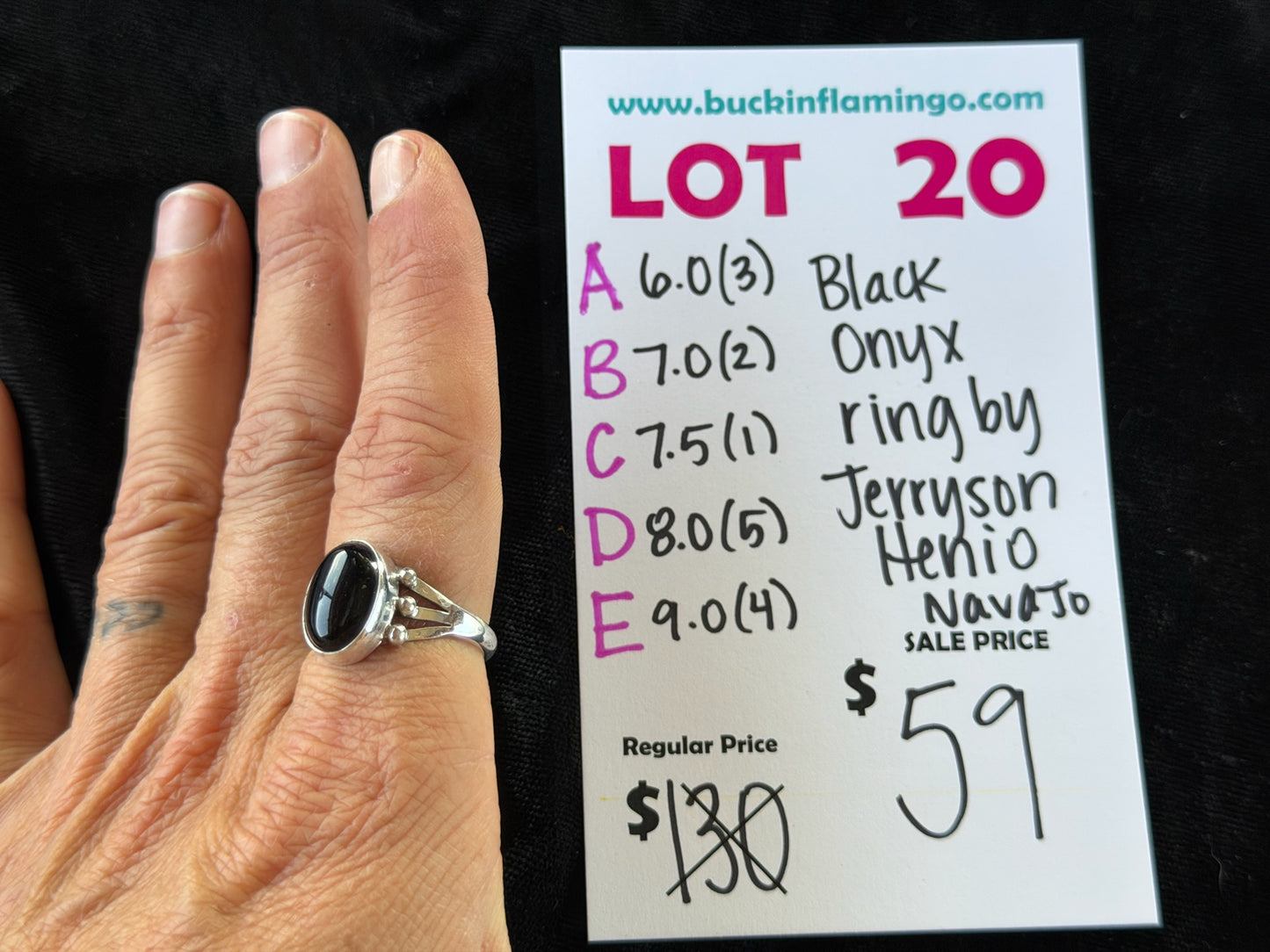 LOT 20 A 6/14 6.0 Black Onyx Ring by Jerryson Henio, Navajo