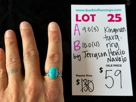 LOT 25 B 6/14 10.0 Kingman Turquoise Ring by Jerryson Henio, Navajo