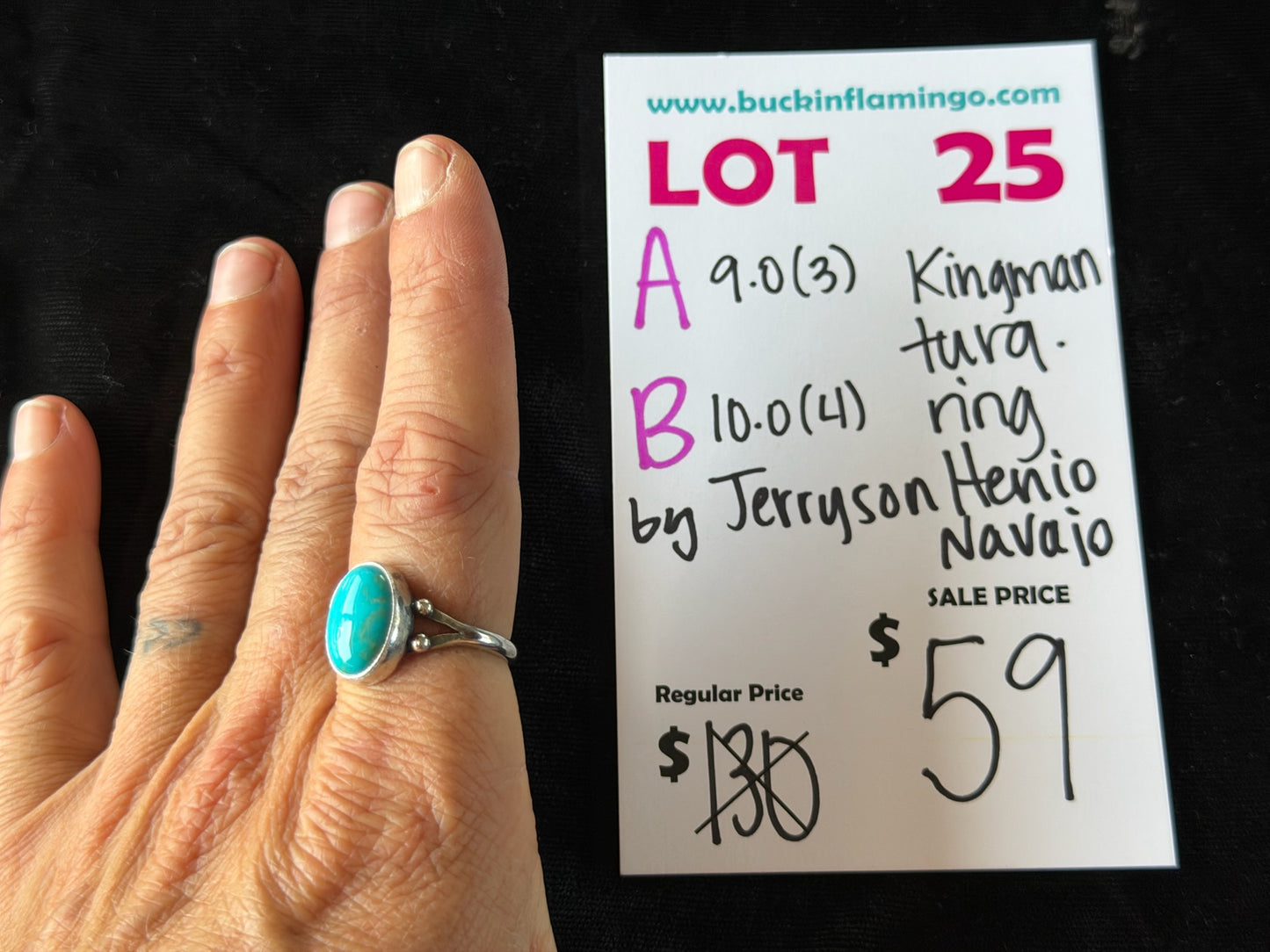 LOT 25 B 6/14 10.0 Kingman Turquoise Ring by Jerryson Henio, Navajo