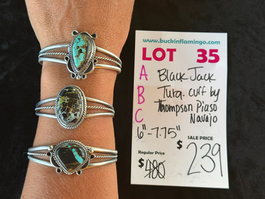 LOT 35 C 6/14 BlackJack Turquoise Cuff by Thompson Piaso, Navajo 6”-7.75”