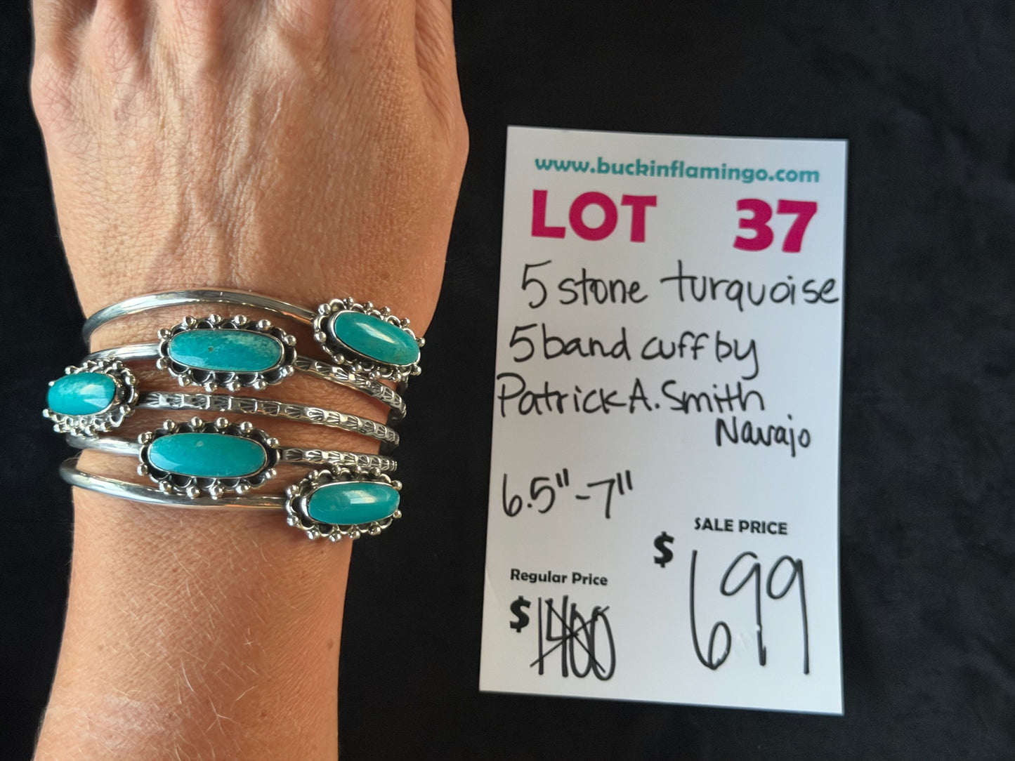 LOT 37 6/14 5 Stone Turquoise 5 Band Cuff by Patrick A. Smith, Navajo 6.5”-7”