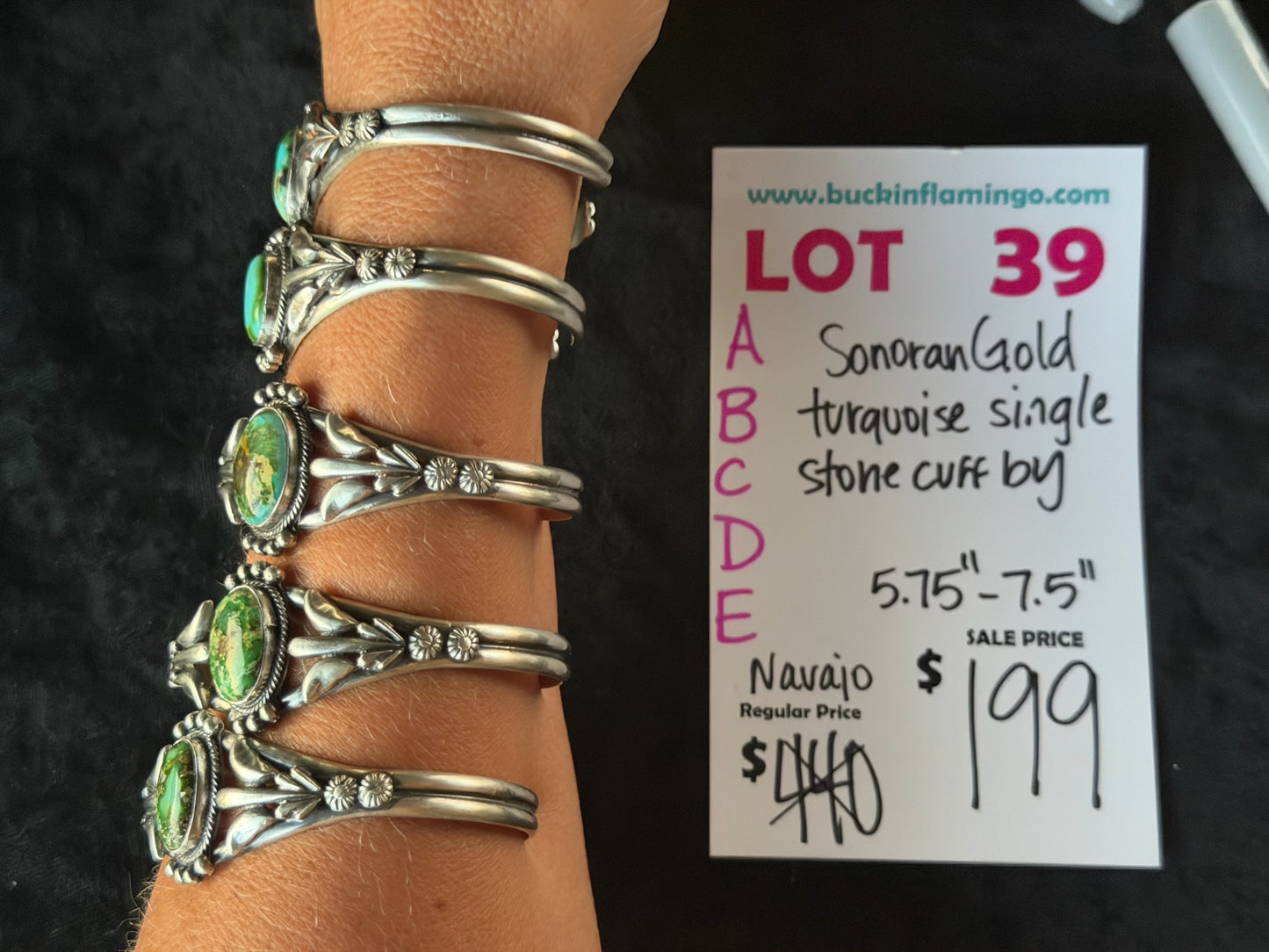 LOT 39 A 6/14 Sonoran Gold Turquoise Single Stone Cuff 5.75”-7.5”