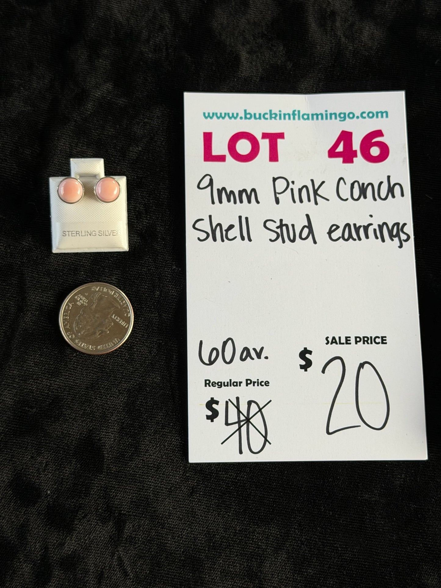 LOT 46 6/14 9mm Pink Conch Shell Stud Earrings