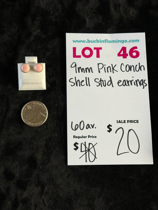 LOT 46 6/14 9mm Pink Conch Shell Stud Earrings