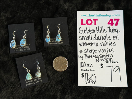LOT 47 6/14 Golden Hills Turquoise Small Dangle Earring by Theresa Smith, Navajo