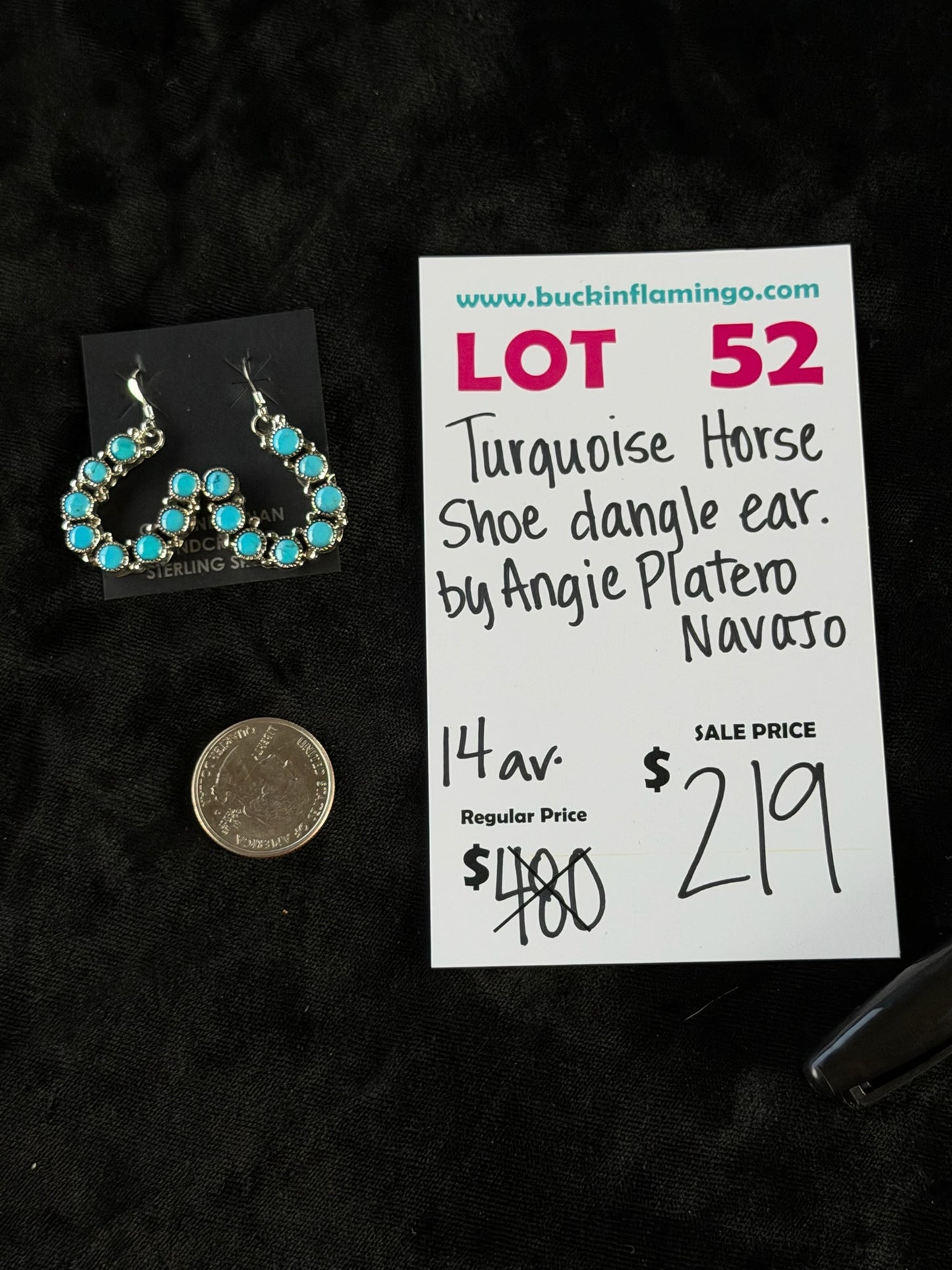 LOT 52 6/14 Turquoise Horse Shoe Dangle Earring by Angie Platero, Navajo