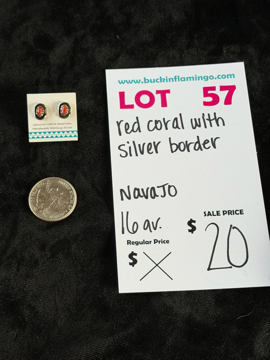 LOT 57 6/14 Red Coral with Silver Border, Navajo