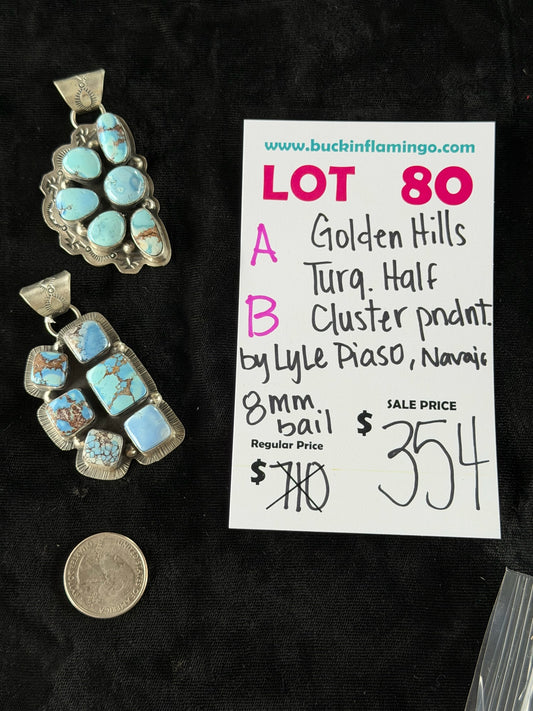 LOT 80 B 6/14 Golden Hills Turquoisr Half Cluster Pendant by Lyle Piaso, Navajo 8mm Bail