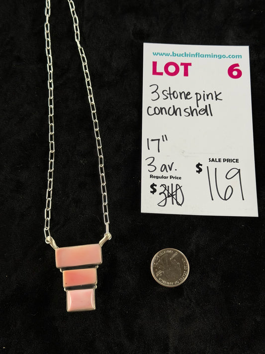 LOT 6 6/28 3 Stone Pink Conch Shell 17”