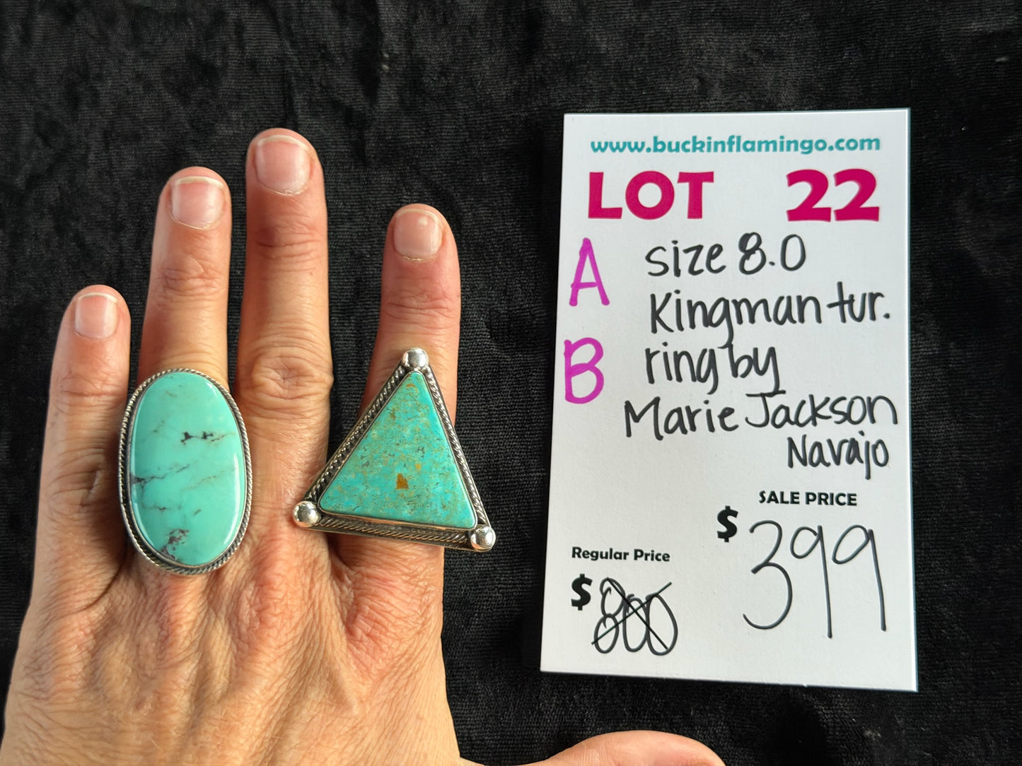 LOT 22 A 6/28 Size 8.0 Kingman Turquoise by Marie Jackson, Navajo