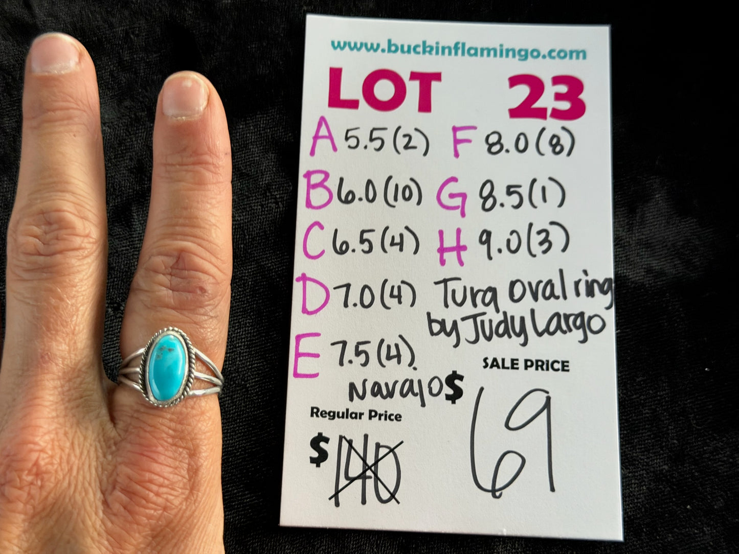 LOT 23 D 6/28 7.0 Turquoise Oval Ring by Judy Largo, Navajo