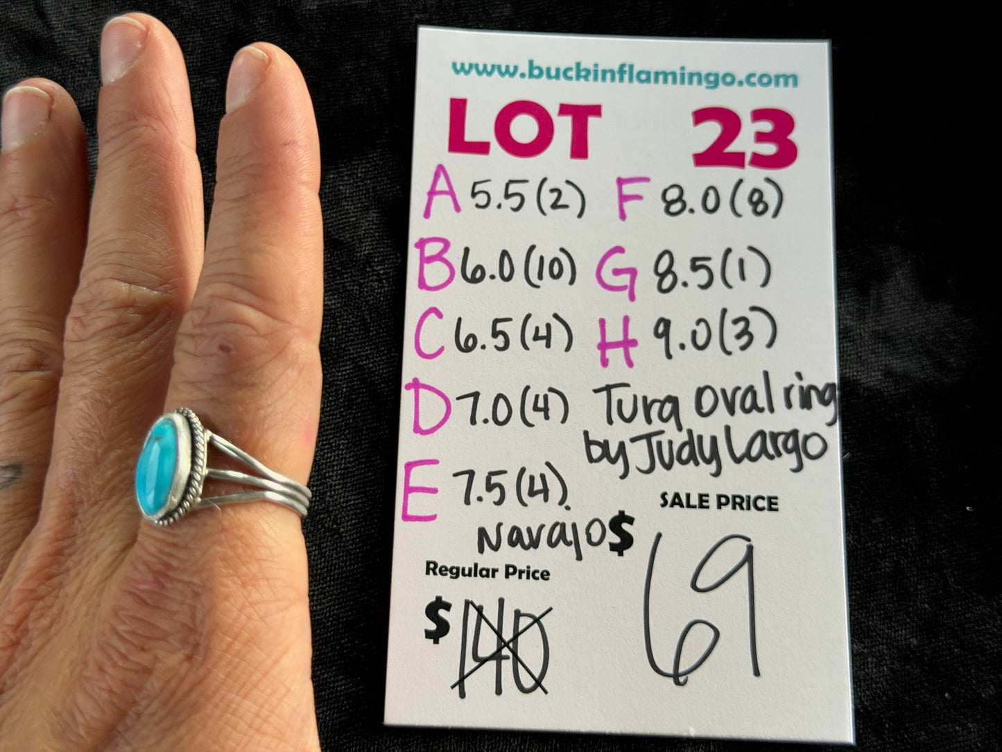 LOT 23 D 6/28 7.0 Turquoise Oval Ring by Judy Largo, Navajo