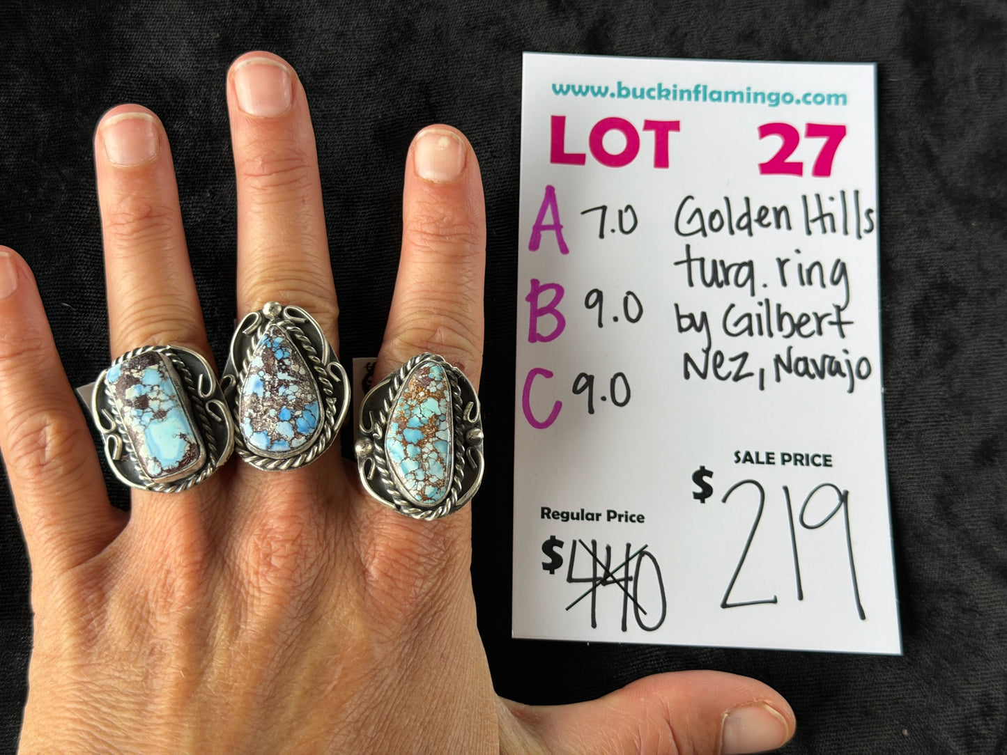 LOT 27 A 6/28 7.0 Golden Hills Turquoise Ring by Gilbert Nez, Navajo