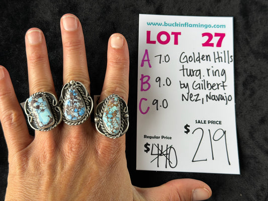 LOT 27 A 6/28 7.0 Golden Hills Turquoise Ring by Gilbert Nez, Navajo