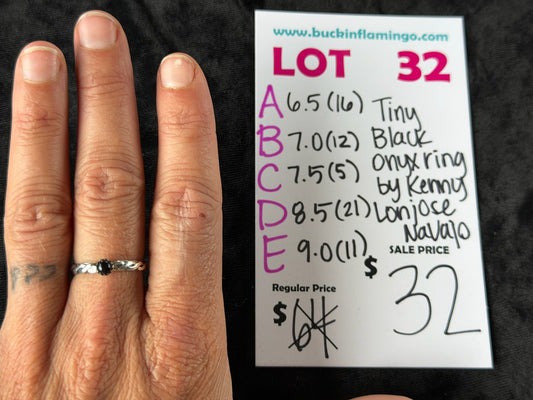LOT 32 E 6/28 9.0 Tiny Black Onyx Ring by Kenny Lonjose, Navajo