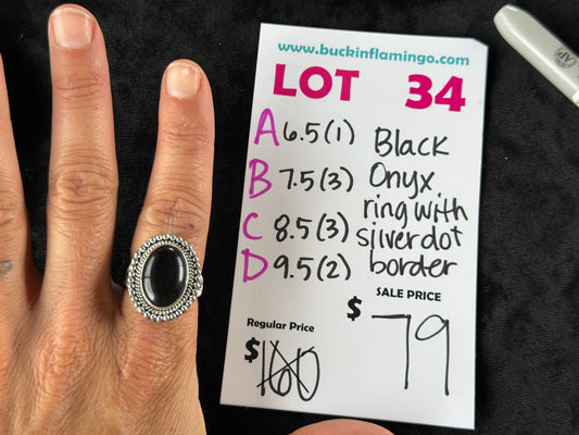 LOT 34 C 6/28 8.5 Black Onyx With silver Dot Border