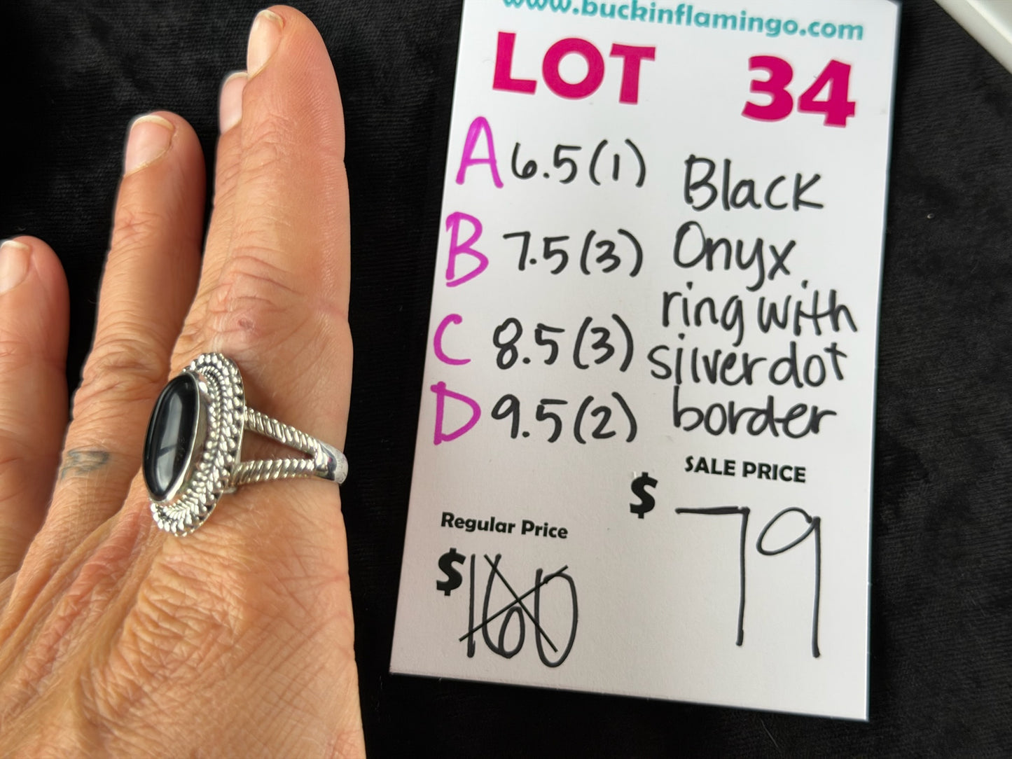 LOT 34 D 6/28 9.5 Black Onyx With silver Dot Border