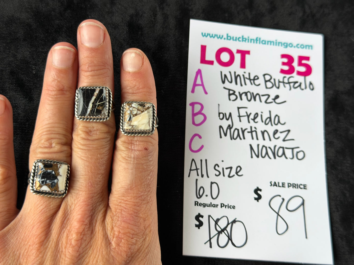 LOT 35 C 6/28 6.0 White Buffalo Bronze by Freida Martinez, Navajo