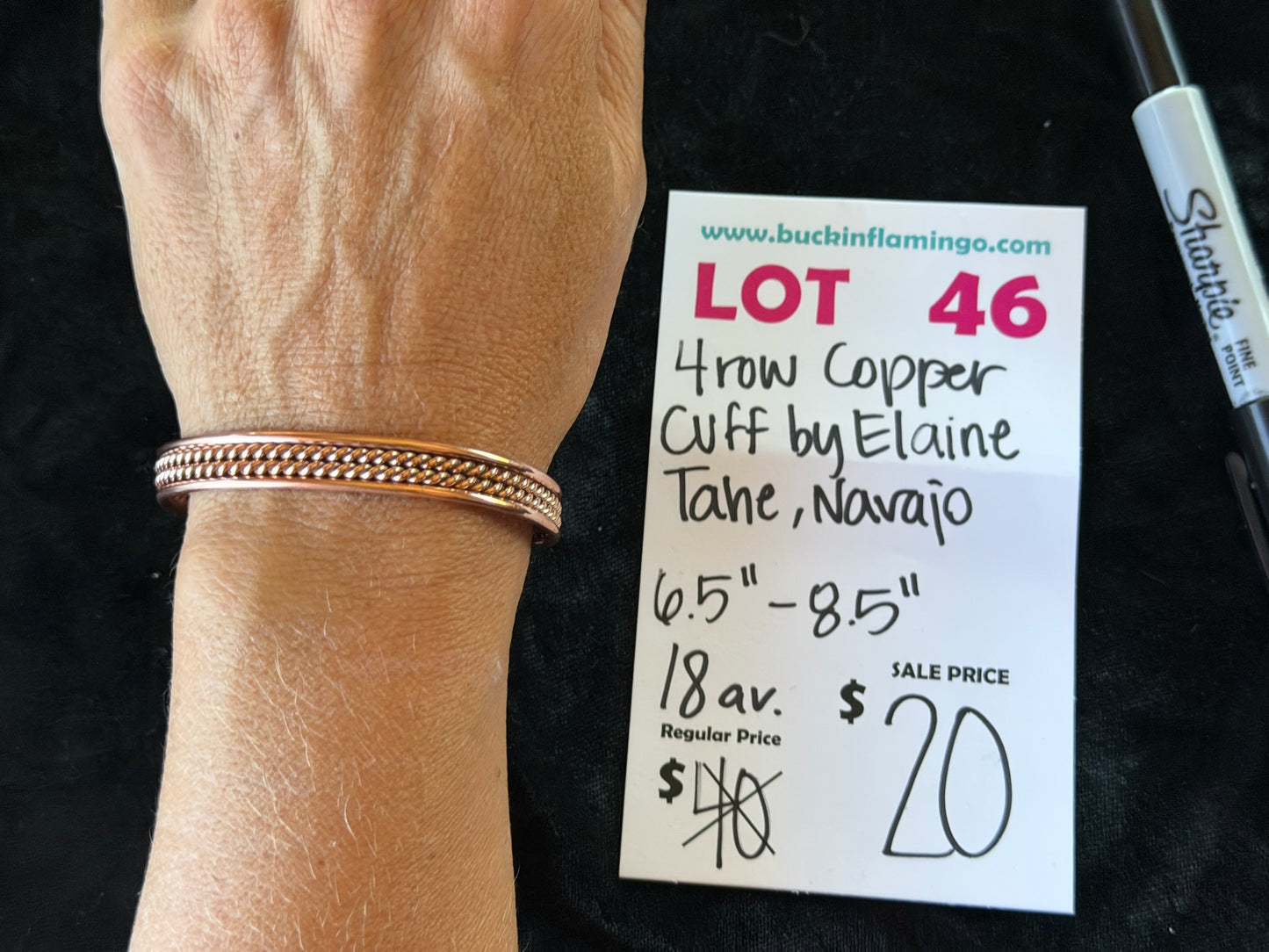 LOT 46 6/28 4 Row Copper Cuff by Elaine Tahe, Navajo
