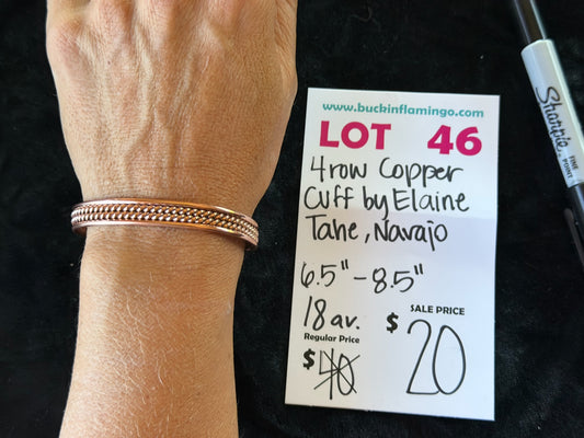 LOT 46 6/28 4 Row Copper Cuff by Elaine Tahe, Navajo