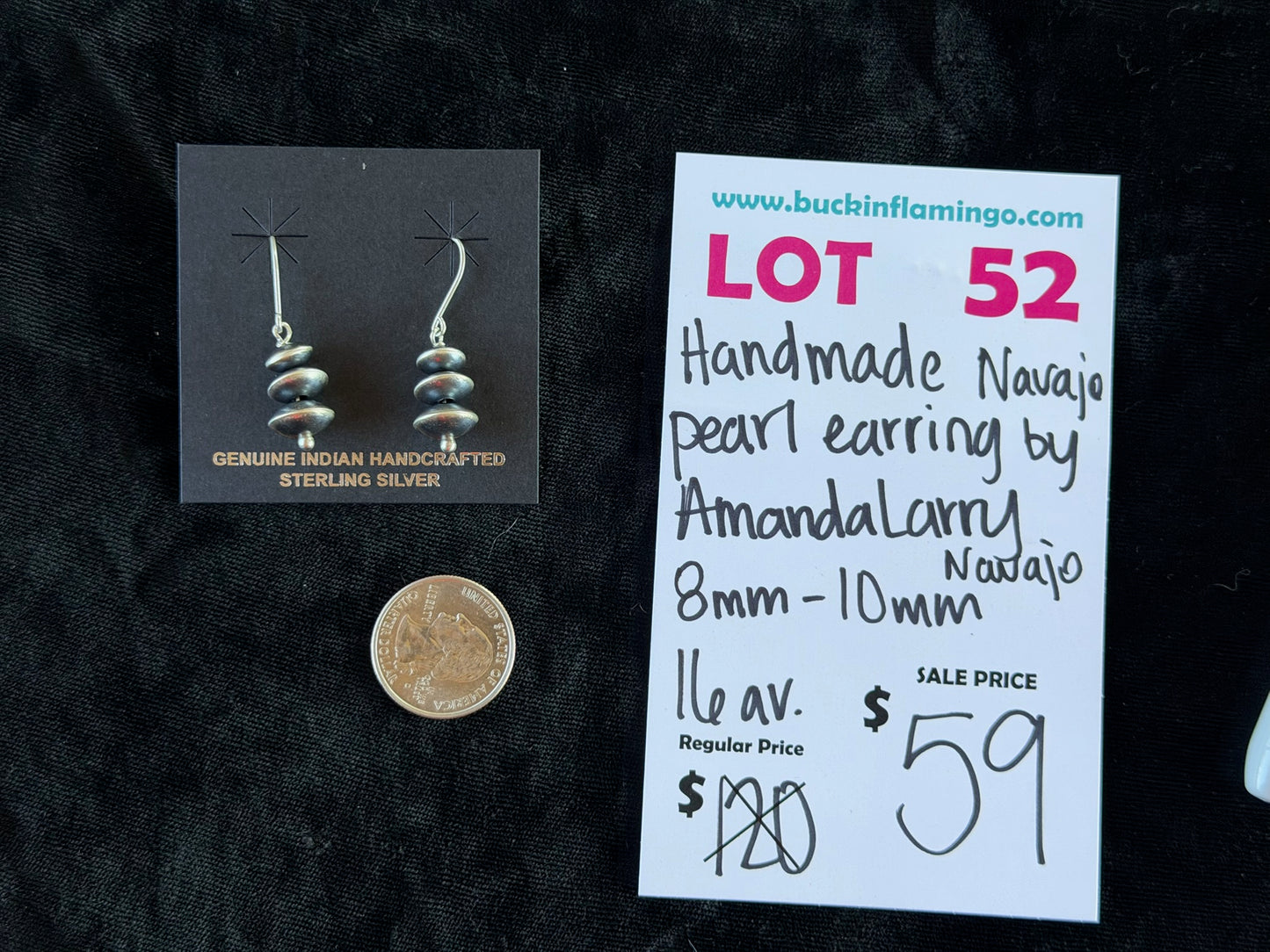 LOT 52 6/28 Handmade Navajo Pearl Earring by Amanda Larry,, Navajo 8mm-10mm