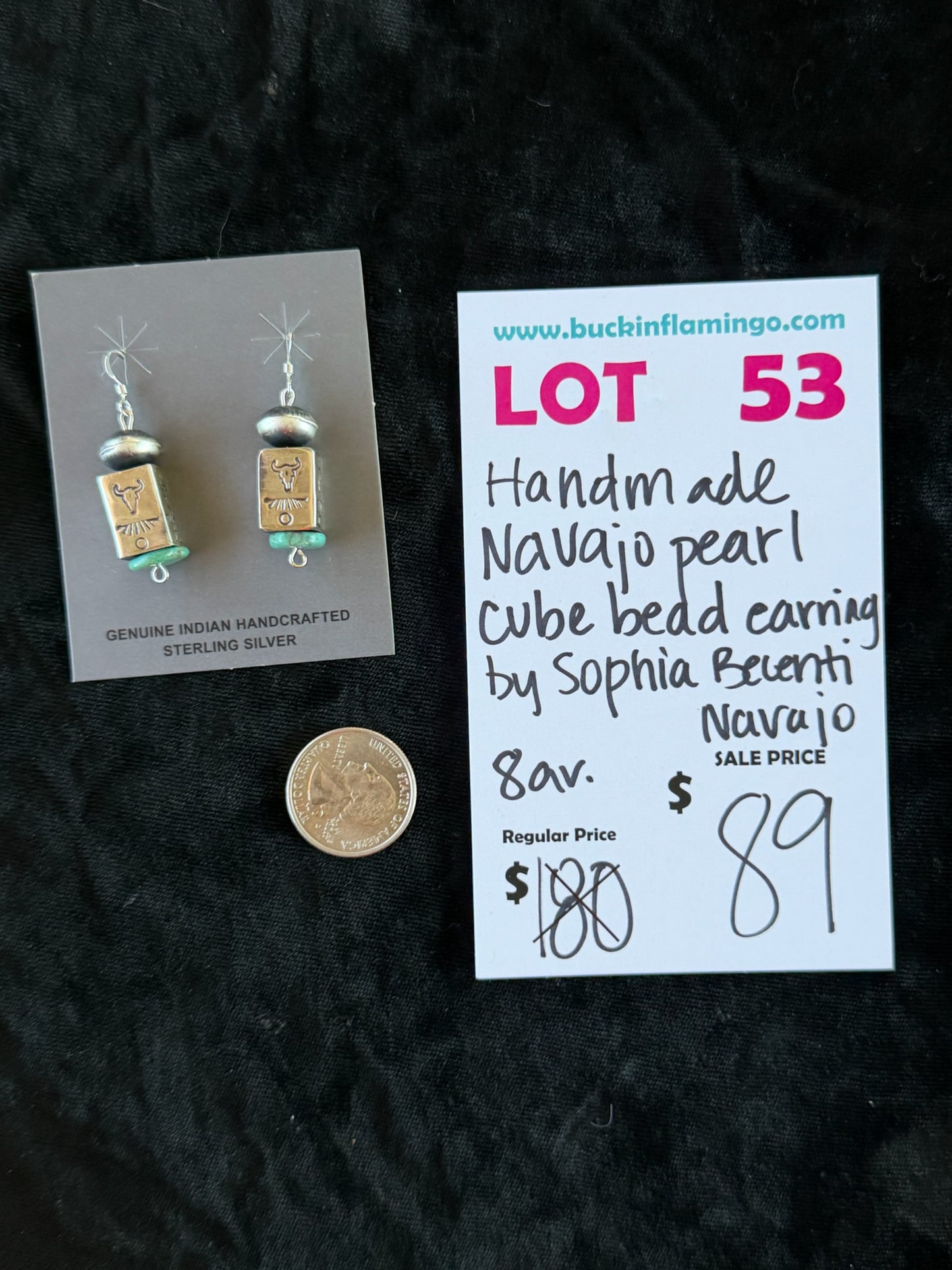 LOT 53 6/28 Handmade Navajo Pearl Cube Bead Earring by Sophia Becenti, Navajo