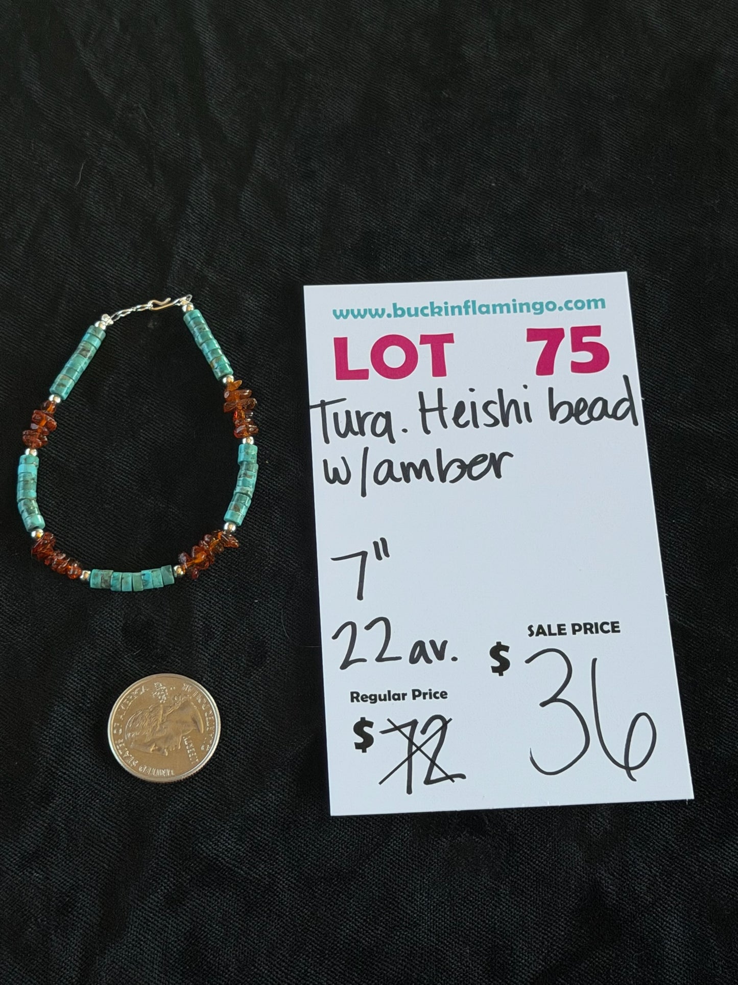 LOT 75 6/28 Turquoise Heishi Bead W/Amber 7”