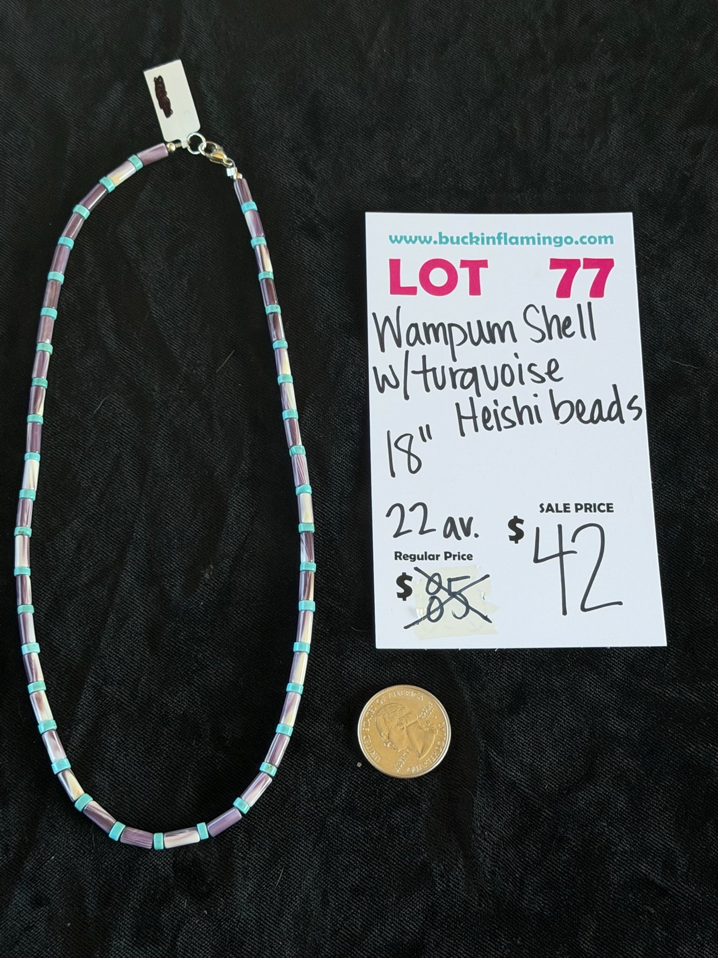 LOT 77 6/28 Wampum Shell W/Turquoise Heishi Beads 18”