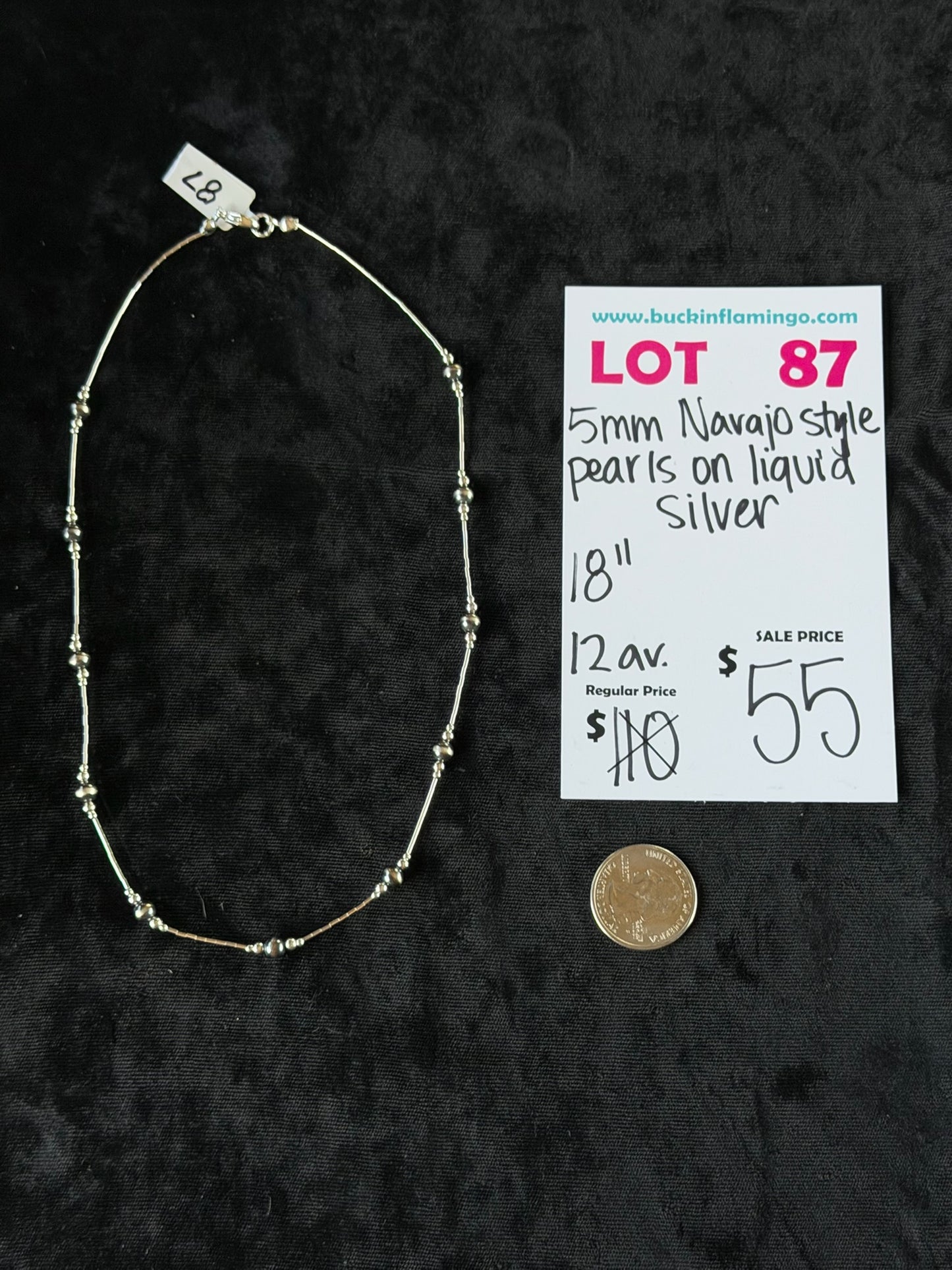 LOT 87 6/28 5mm Navajo Style Pearls on Liquid Silver 18”