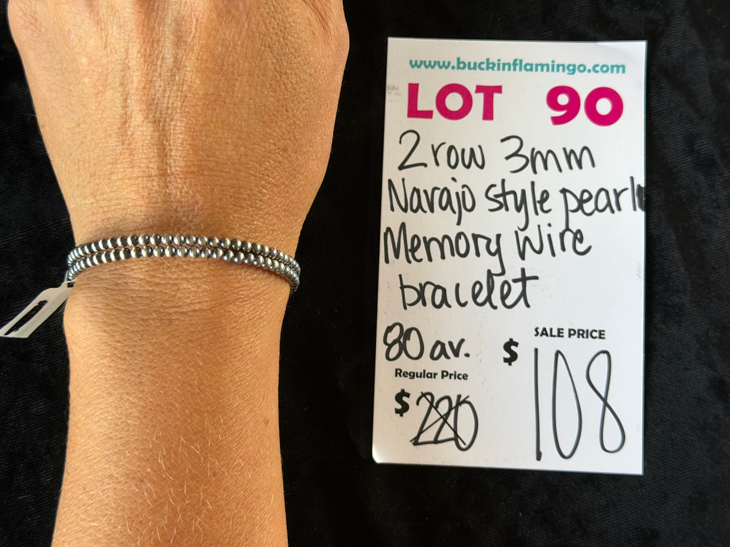 LOT 90 6/28 2 Row 3mm Navajo Style Pearls Memory Wire Bracelet