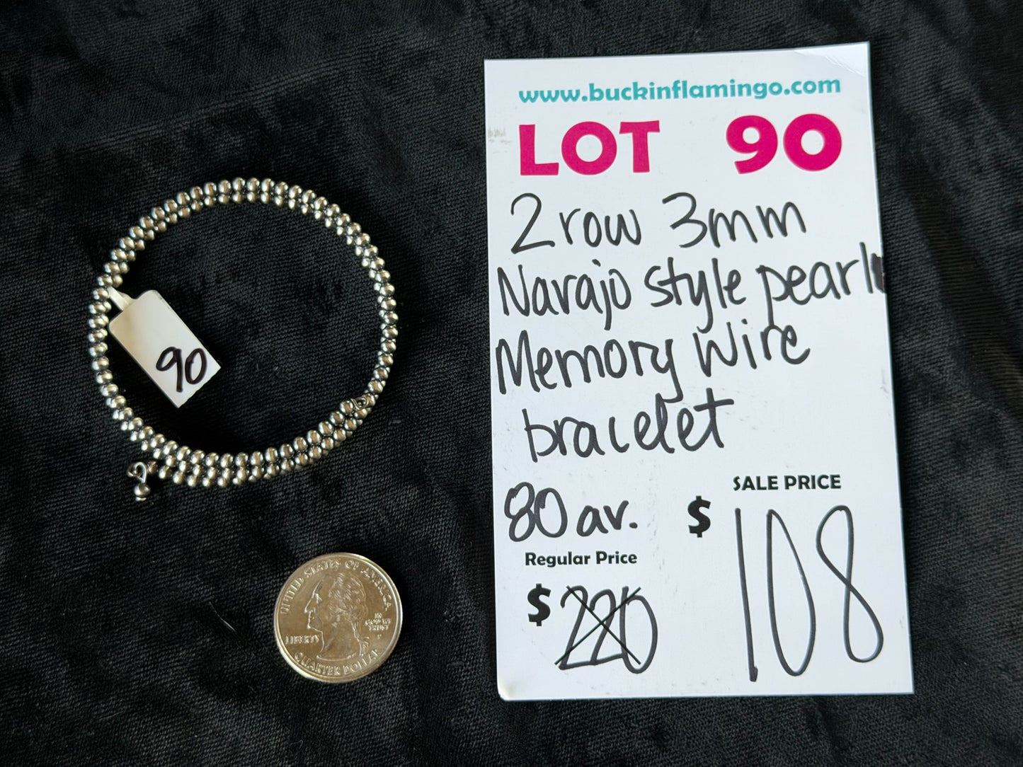LOT 90 6/28 2 Row 3mm Navajo Style Pearls Memory Wire Bracelet