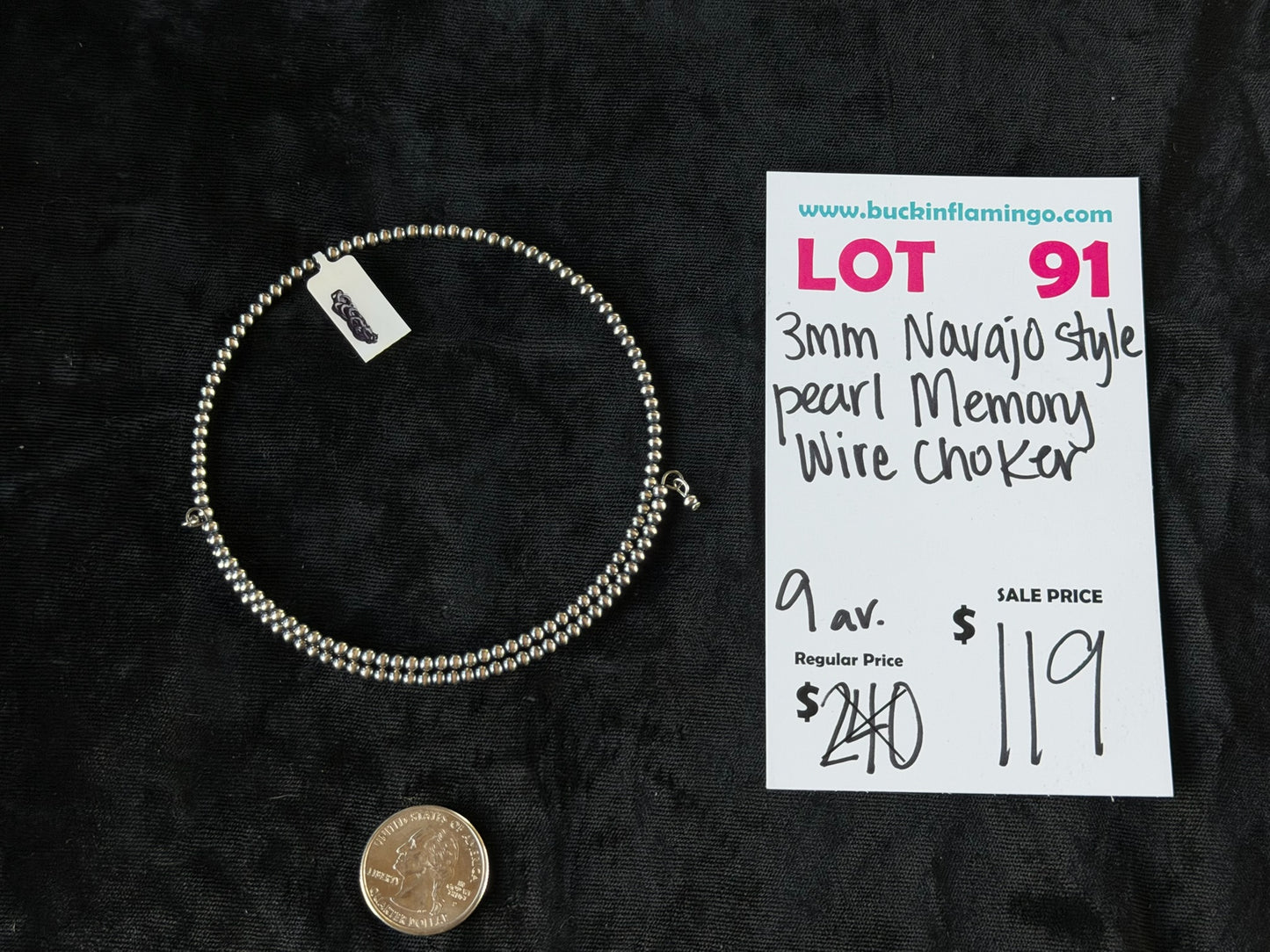 LOT 91 6/28 3mm Navajo Style Pearl Memory Wire Choker