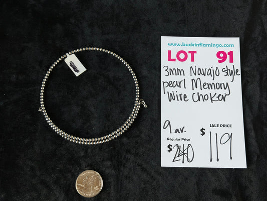 LOT 91 6/28 3mm Navajo Style Pearl Memory Wire Choker