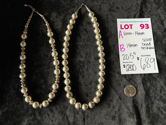 LOT 93 B 6/28 6mm-14mm Silver Bead Necklace 20.5”