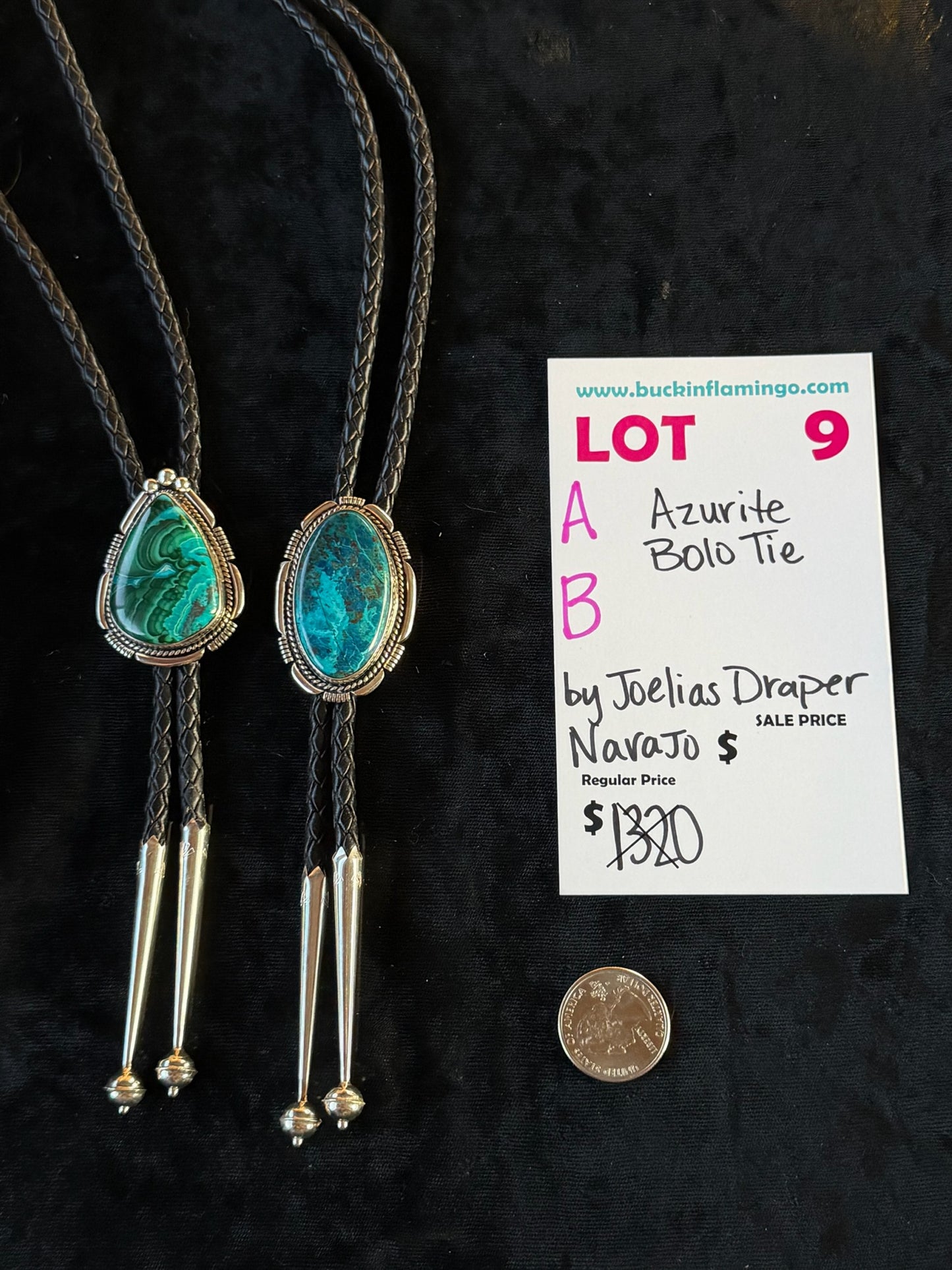LOT 9 B 7/5 Azurite Bolo Tie by Joelias Draper, Navajo