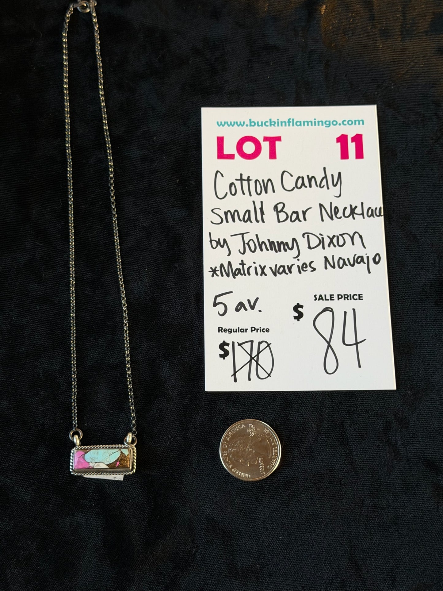 LOT 11 7/5 Cotton Candy Small Bar Necklace by Johnny Dixon, Navajo