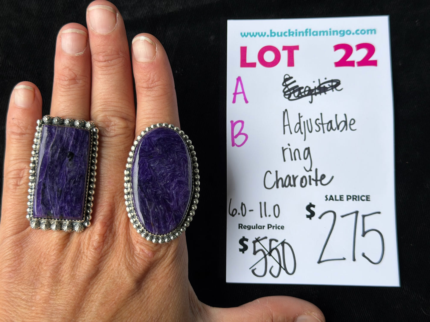 LOT 22 B 7/5 Adjustable Ring Charoite 6.0-11.0