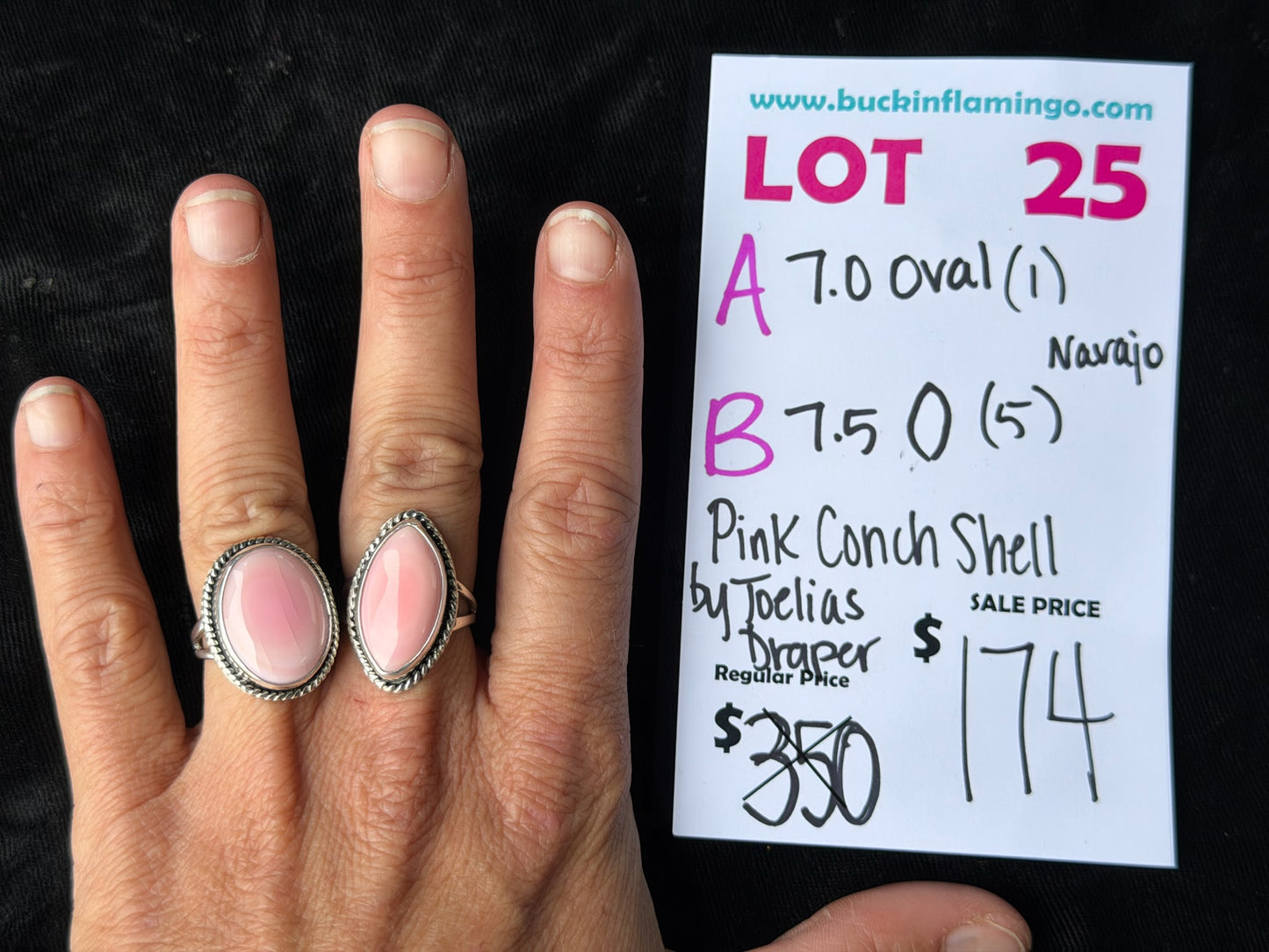 LOT 25 A 7/5 Oval Pink Conch Shell by Joelias Draper, Navajo