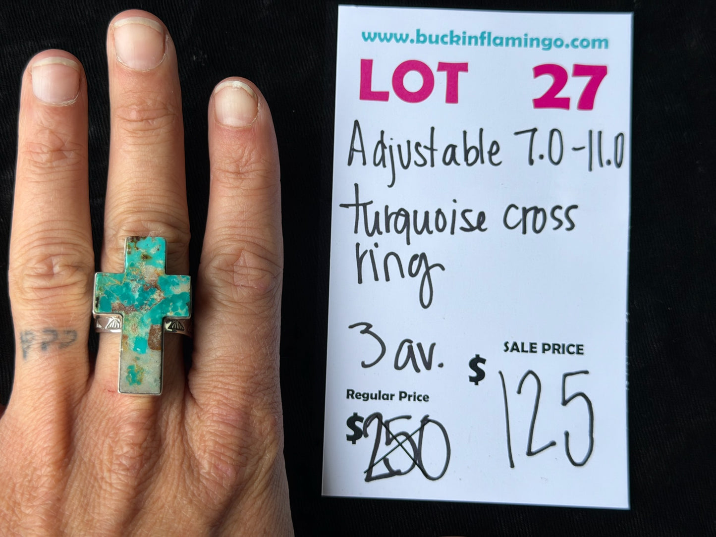LOT 27 7/5 Adjustable 7.0-11.0 Turquoise Cross Ring