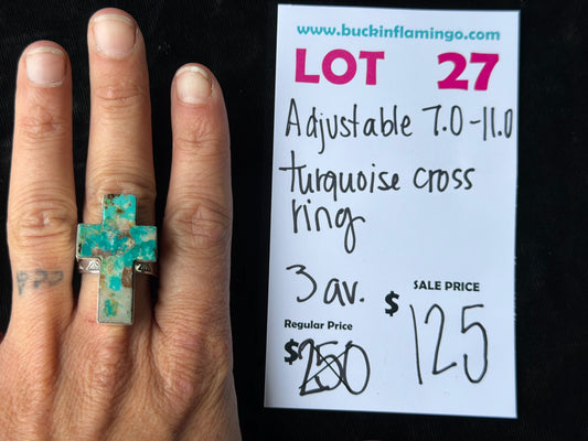LOT 27 7/5 Adjustable 7.0-11.0 Turquoise Cross Ring