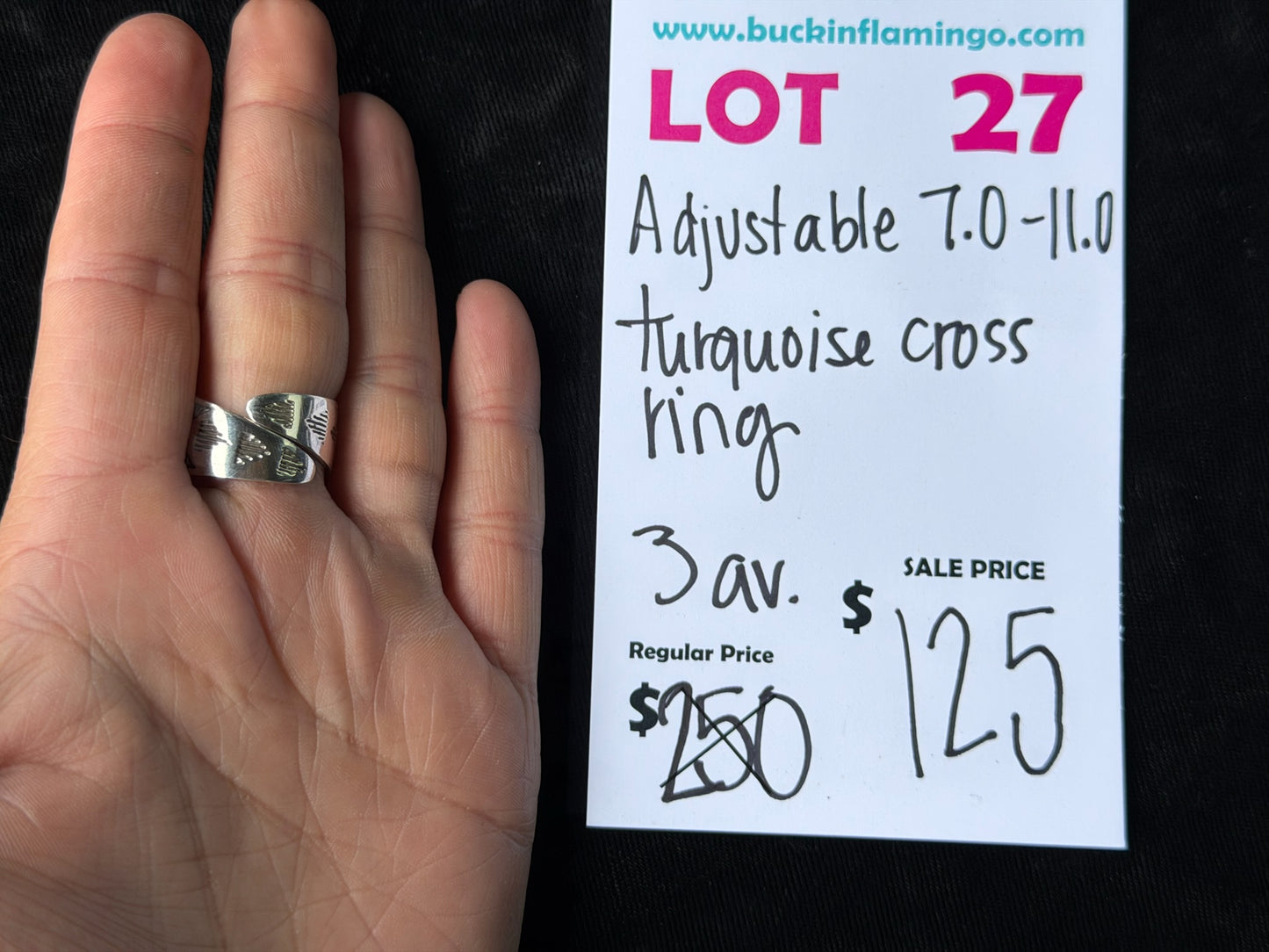 LOT 27 7/5 Adjustable 7.0-11.0 Turquoise Cross Ring